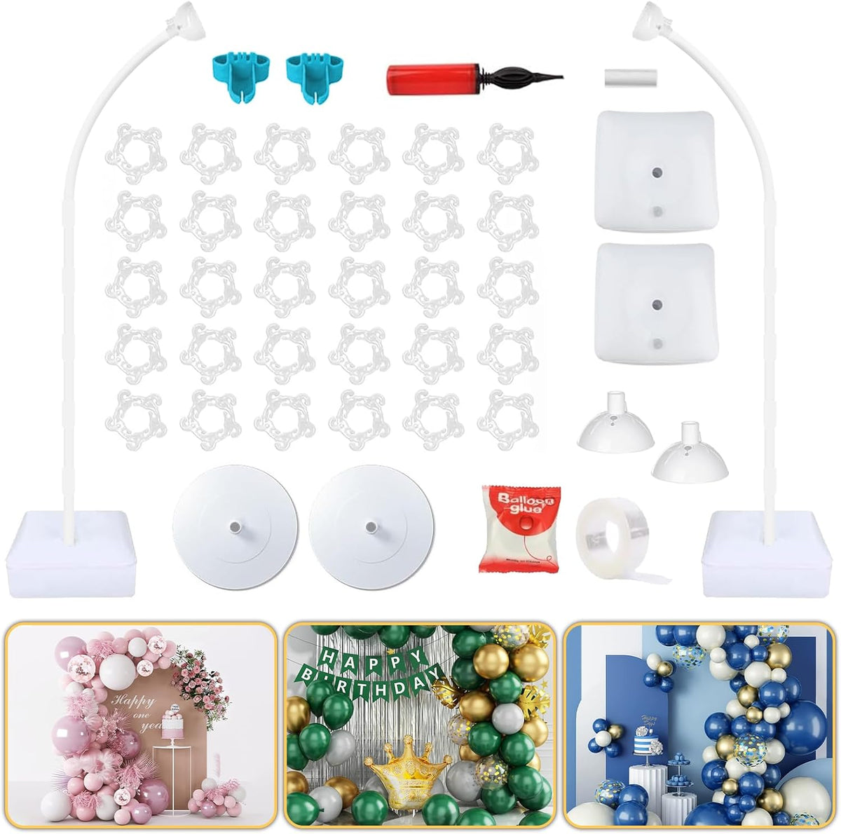 Balloon Arch Kit - Bendable 8.2FT & 6FT Balloon Arch Stand with Base and Manual Pump, Versatile
