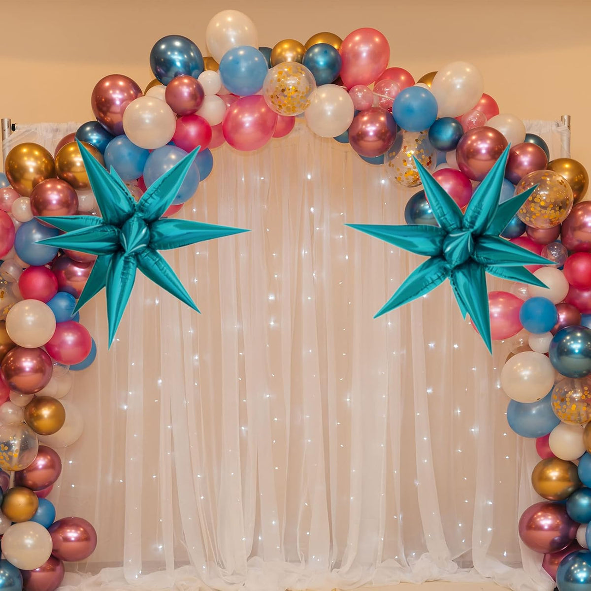 Tellpet Star Balloons Starburst Spike Shaped Balloon, 2pcs Large, Teal