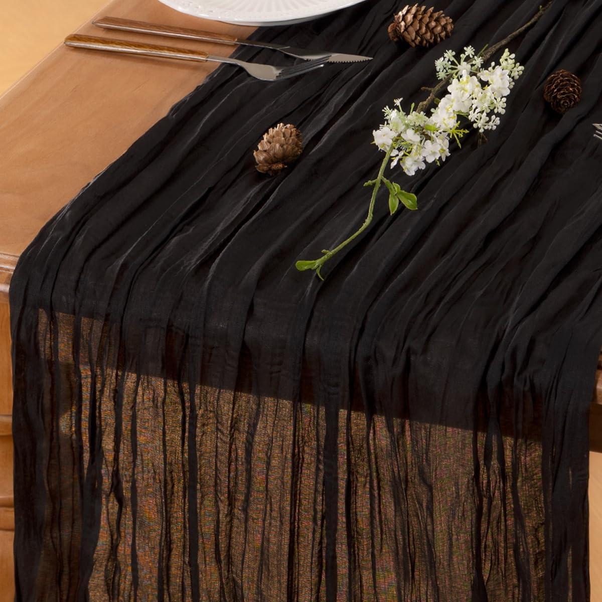 Black Table Runner Cheesecloth Table Runner 10FT Farmhouse Table Runners 120 Inches Fall Table