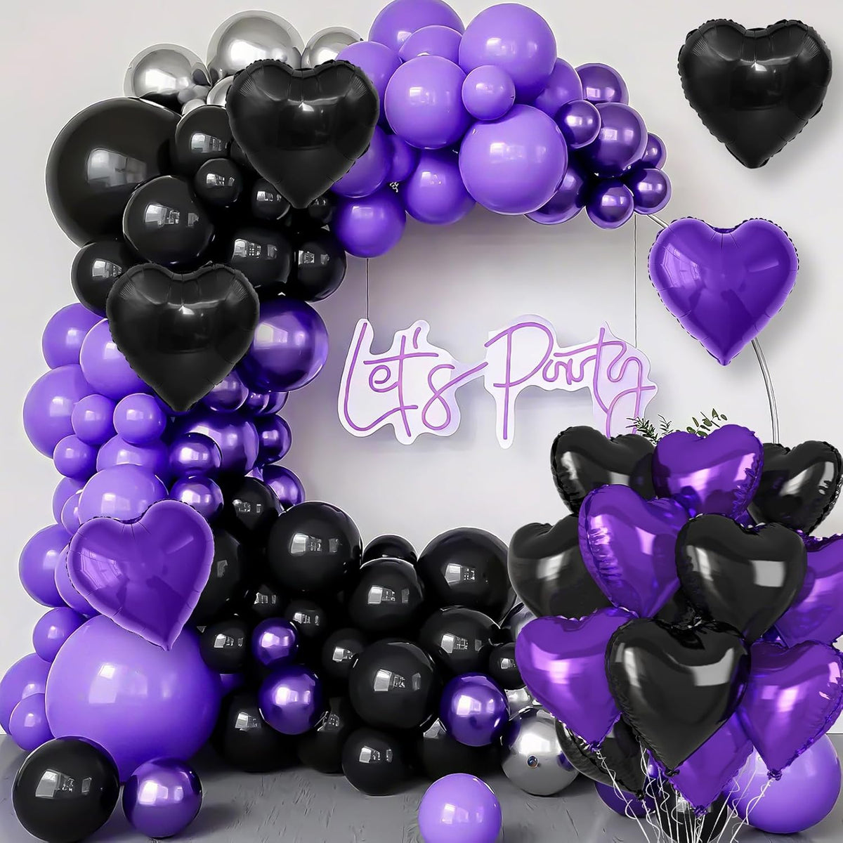 Purple Black Heart Balloons, 18 Inch Purple and Black Heart Foil Shape Balloon, 12PCS Large Love