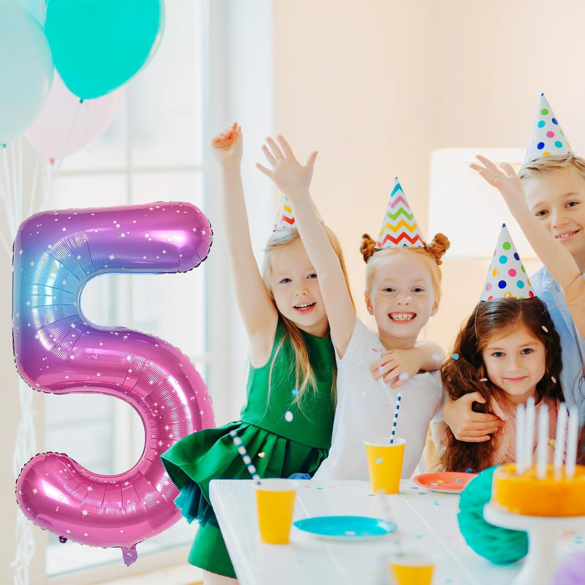 40 Inch Gradient Rainbow Number 1 Balloon for 1st Birthday Decoration, Large Self Inflating Blue