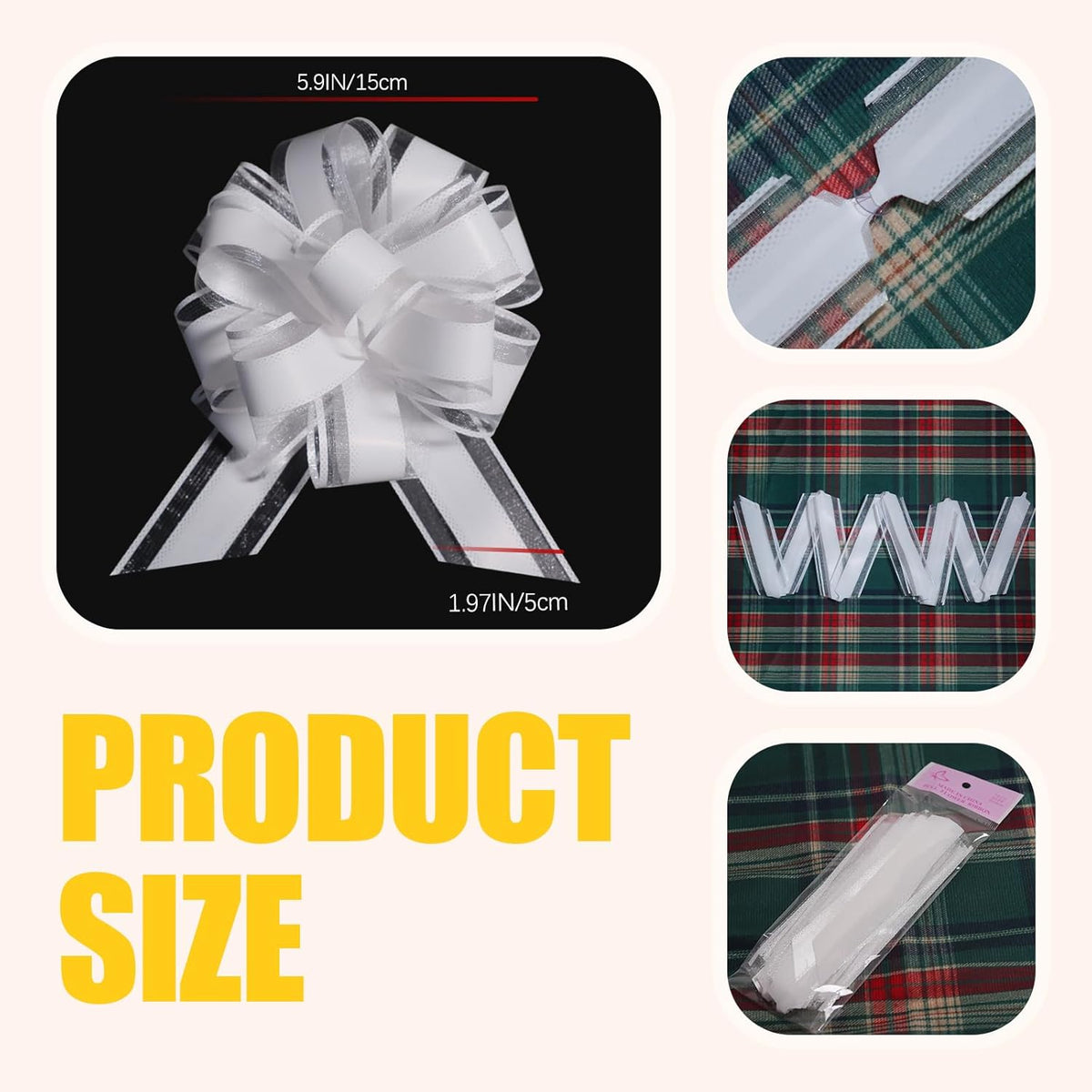 12 PCS 6 Inch Large Pull Organza White Bows - Perfect for Gift Wrapping, Wedding Decor, Car Bows