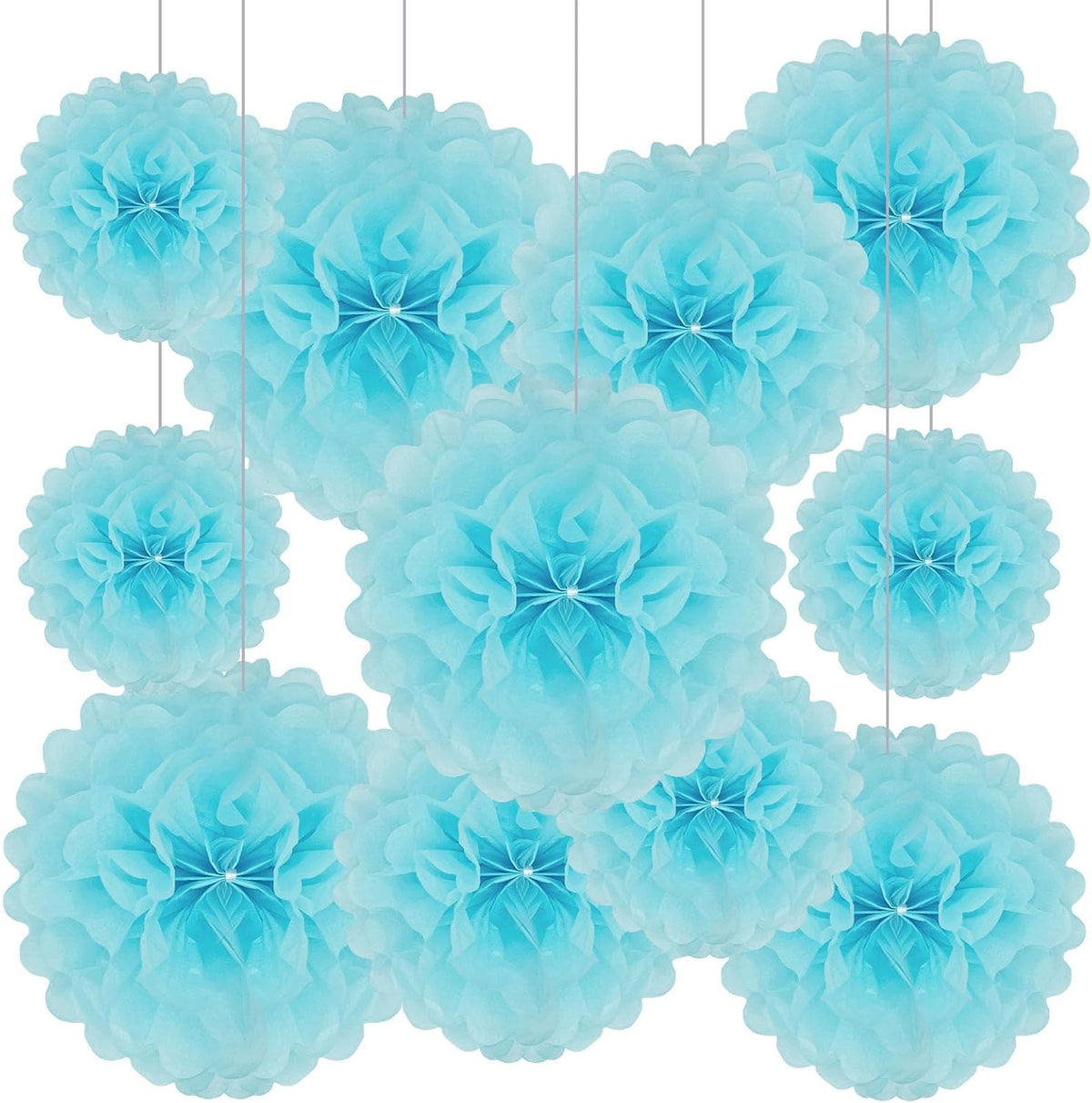 Tissue Paper Pom Poms, Light Blue Tissue Paper Flowers, Hanging Flower Balls for Weddings Fiesta