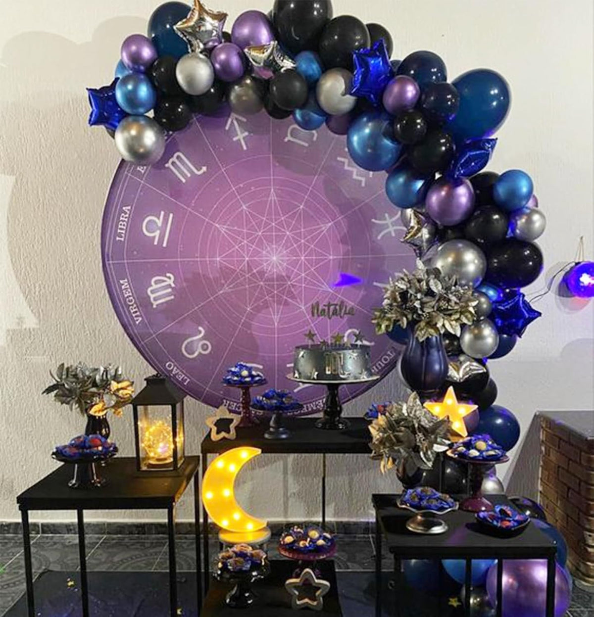 Purple and Blue Balloon Set, 50 PCS 10 Inch Space Theme Party Supplies, Navy Blue Purple Silver