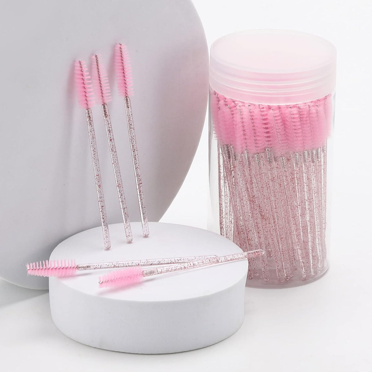 100 Pcs Disposable Mascara Wands, Lash Brushes with Container, Crystal Eyebrow Spoolies Brush for