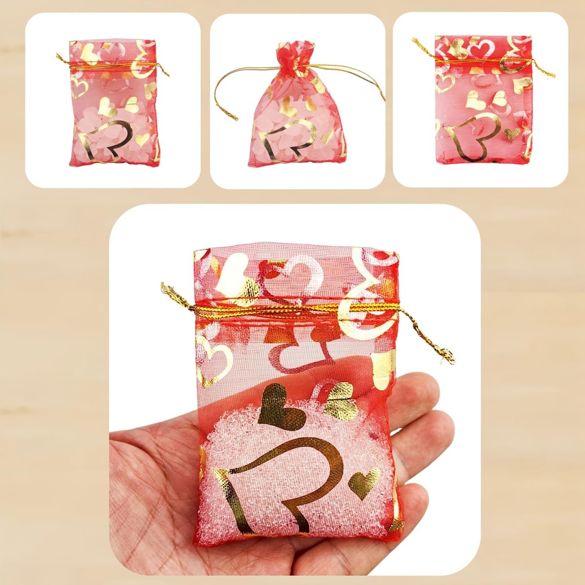 100 Pack 2.8 x 3.5 Inch Flower Heart Organza Jewelry Gift Pouch Candy Pouch Drawstring Wedding