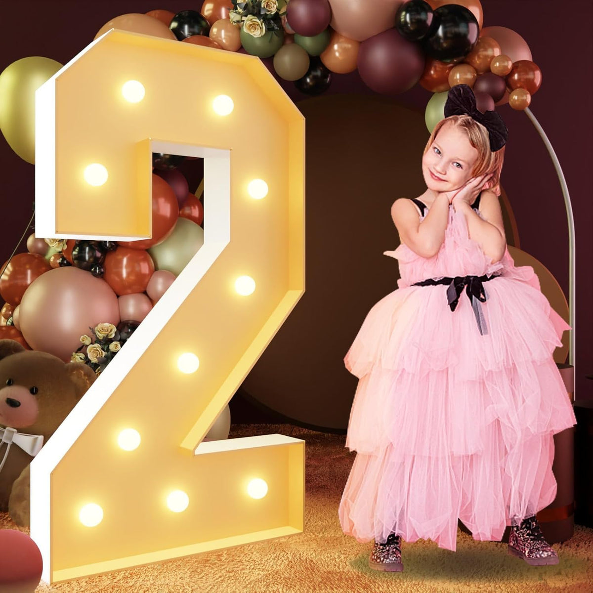 imprsv 4FT Marquee Numbers, Light Up Numbers 2 for 12th 21st Birthday Decorations, Large Light Up 2