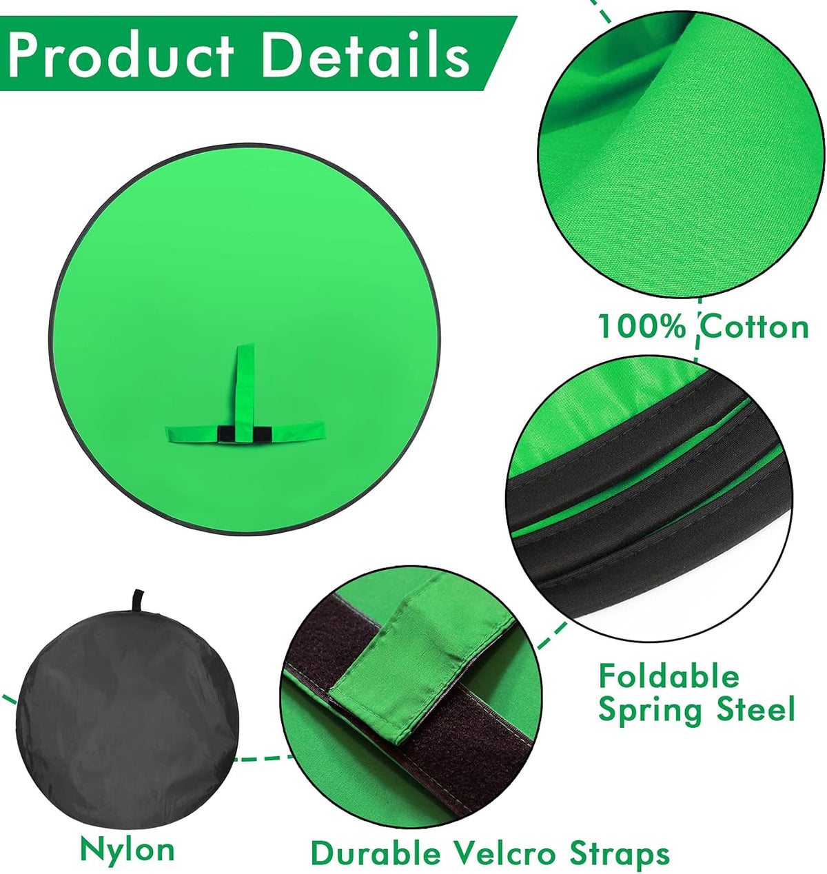 Portable Green Screen Chair, 57 in Greenscreen Backdrop with Stand Double Sided Foldable Green