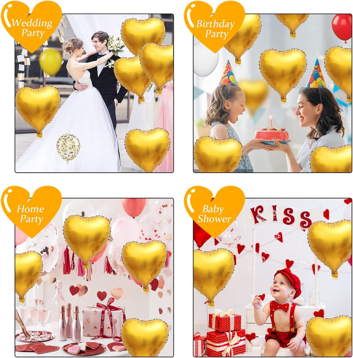 Foil Heart Balloons Gold - 10PCS Heart Shaped, 18inch Metallic Love Foil Balloons for Helium