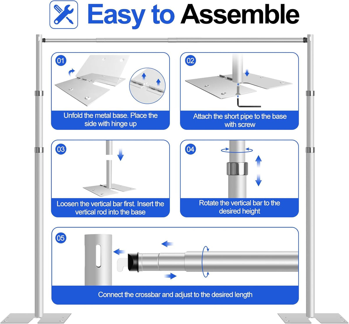 FUDESY Pipe and Drape Stand Kit, 10x10ft Heavy Duty Adjustable Metal Backdrop Frame for