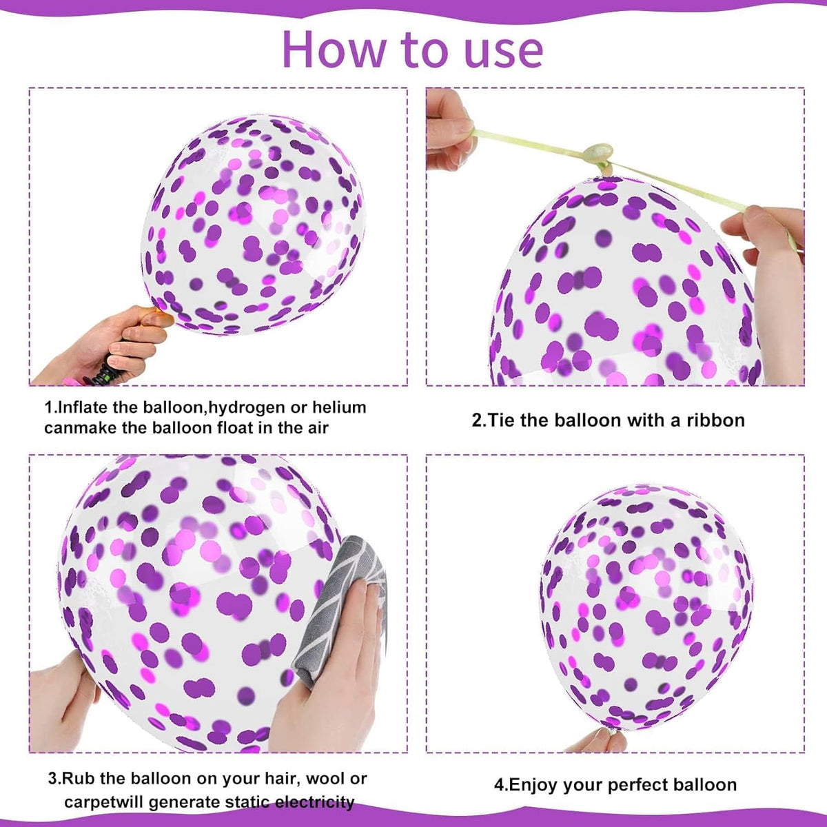 Pink and Purple Balloons, 50PCS 12 Inch Confetti Balloons, Metallic Purple Pink Latex Balloons with