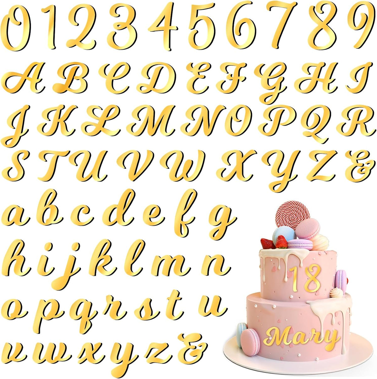 126 PCS Custom Name Cake Topper Acrylic Letters DIY Personalized A-Z & 0-9 Number Alphabet Cake