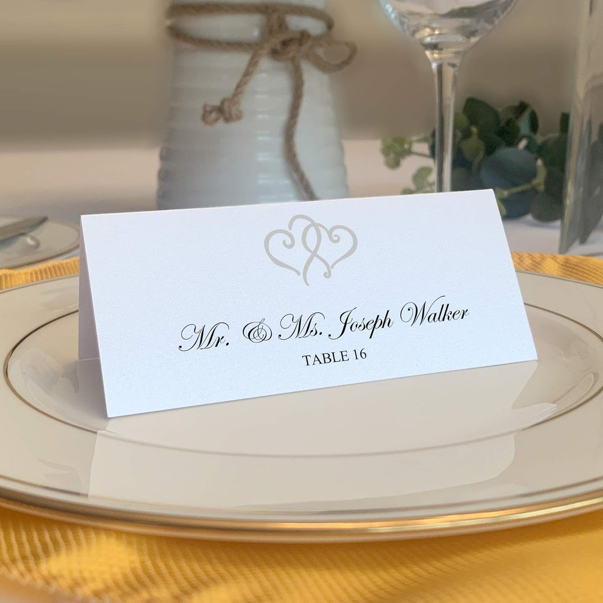 Linked Hearts Place Cards, Silver (Choose Color), Set of 25, Pre-cut and Scored - Wedding, Party