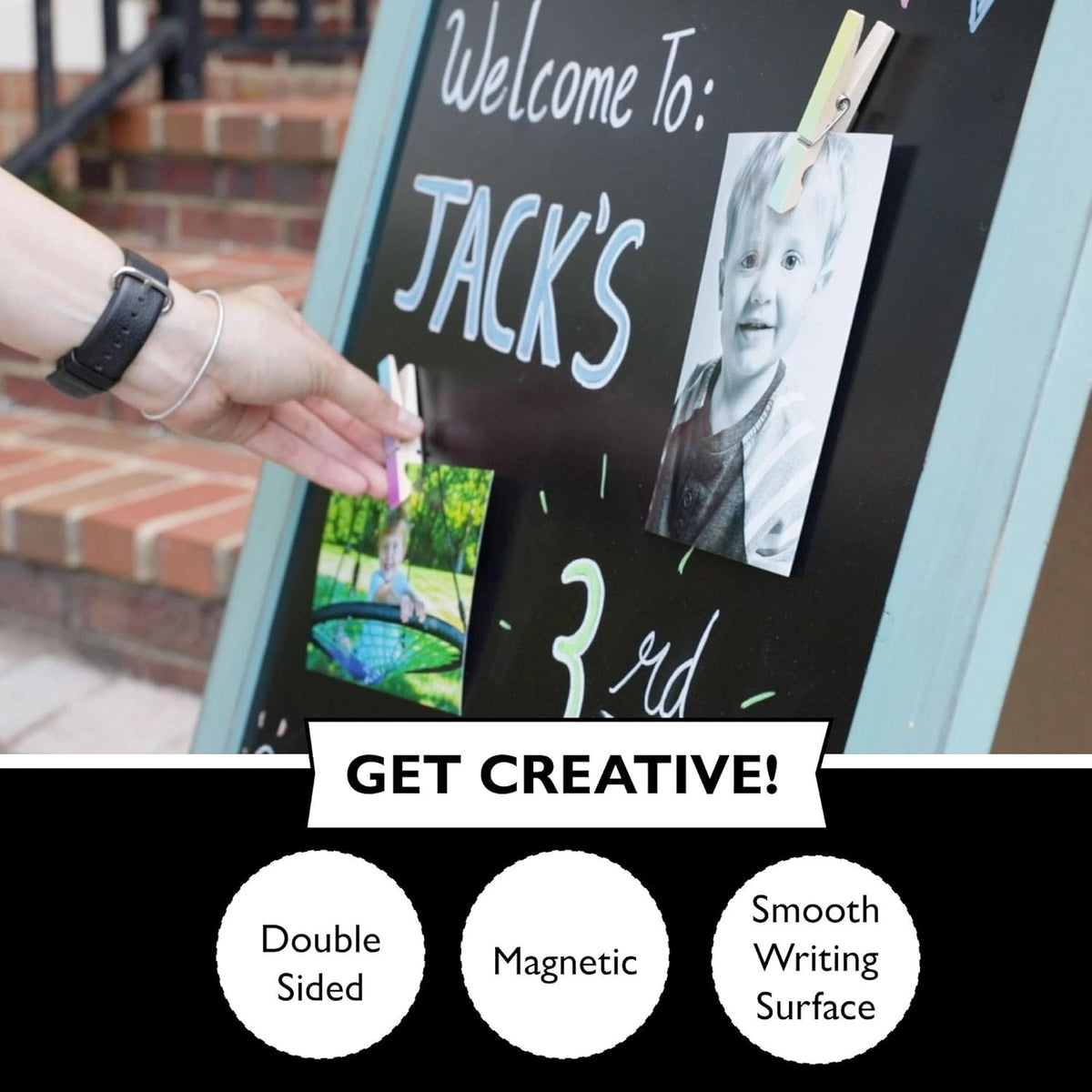 Ilyapa Wooden A-Frame Sign with Eraser & Chalk - 21 x 30 Inches Magnetic Sidewalk Chalkboard