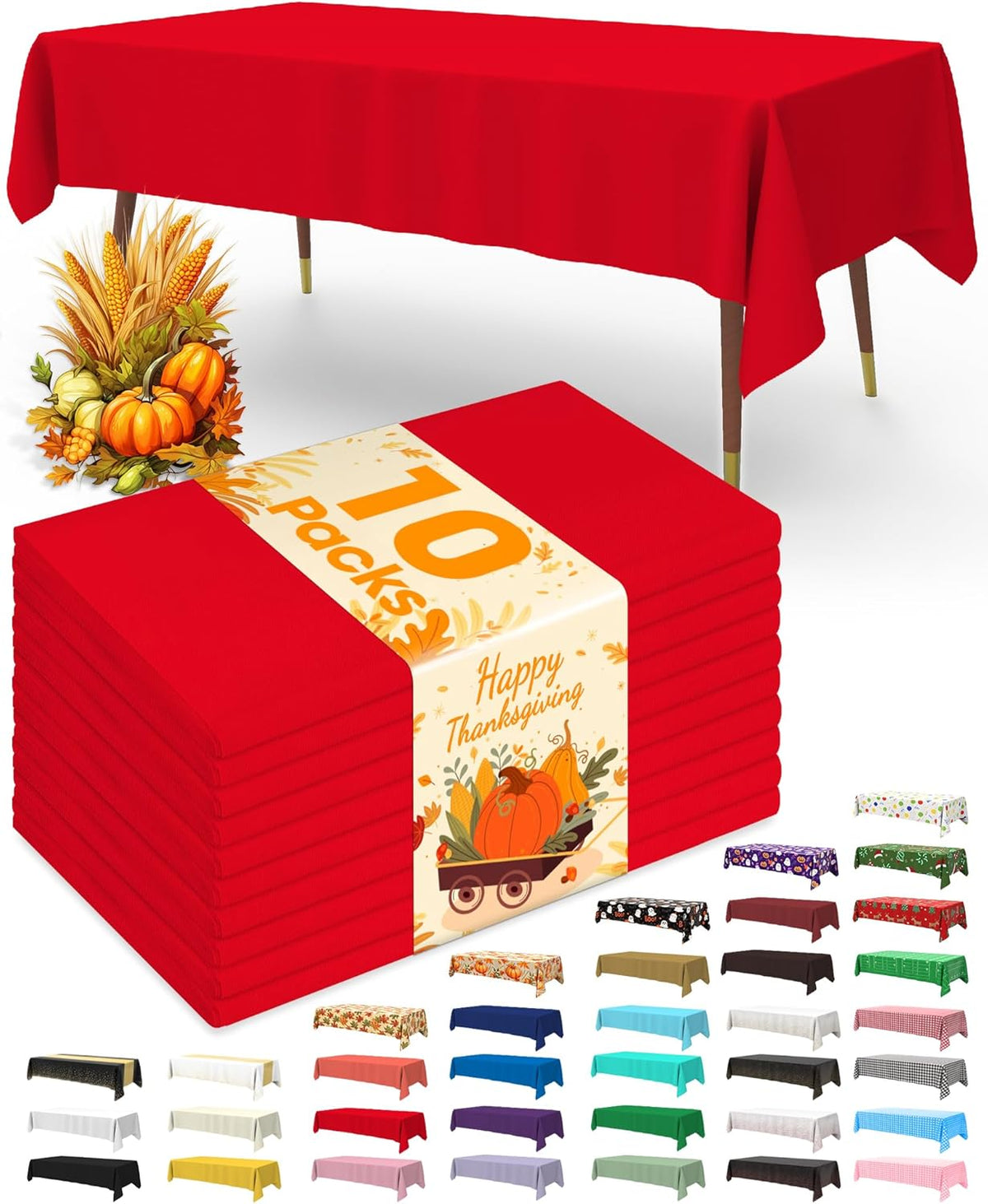 Pureegg Plastic Table Cloth Disposable 10 Pack, 54 x 108 Inch Table Cloths, Valentines Day