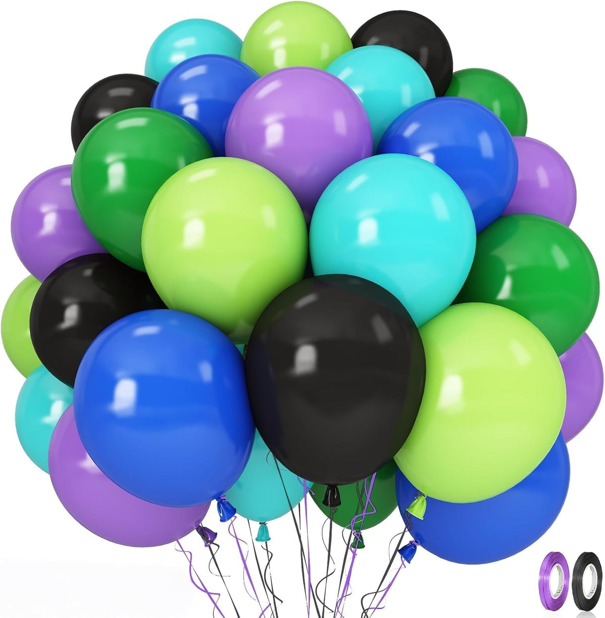 Black and Green Balloons, 60PCS Teal Blue Green Purple Video Game Balloons, Black Purple Blue