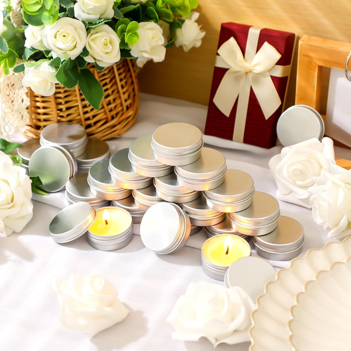 MTLEE 50 Pcs Wedding Scented Candles Gift Travel Tin Candle Aromatherapy Candle for Christmas