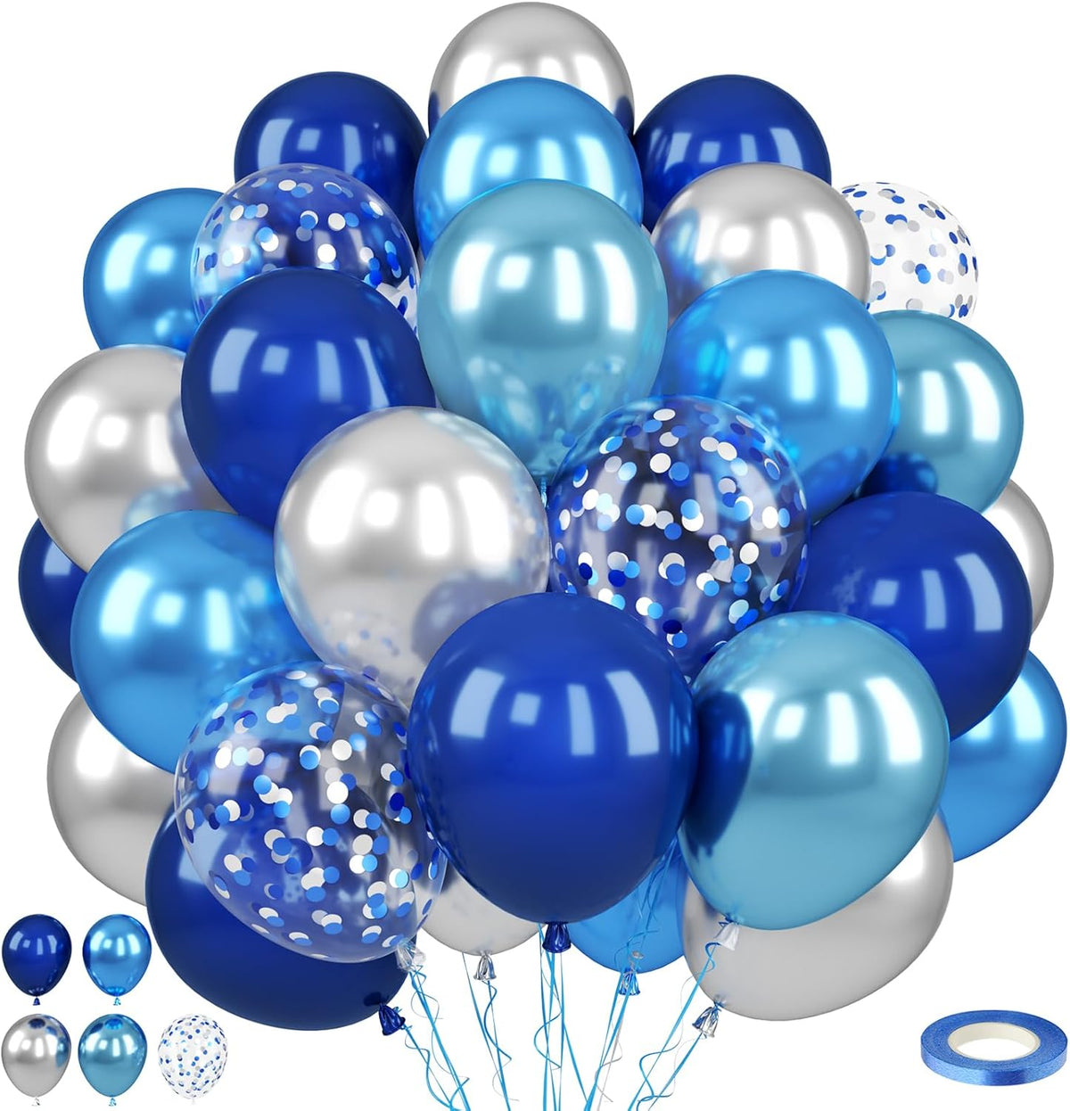 Paready Blue Silver Balloons, 50PCS Navy Royal Blue Balloons, 12 Inch Confetti Balloon Metallic