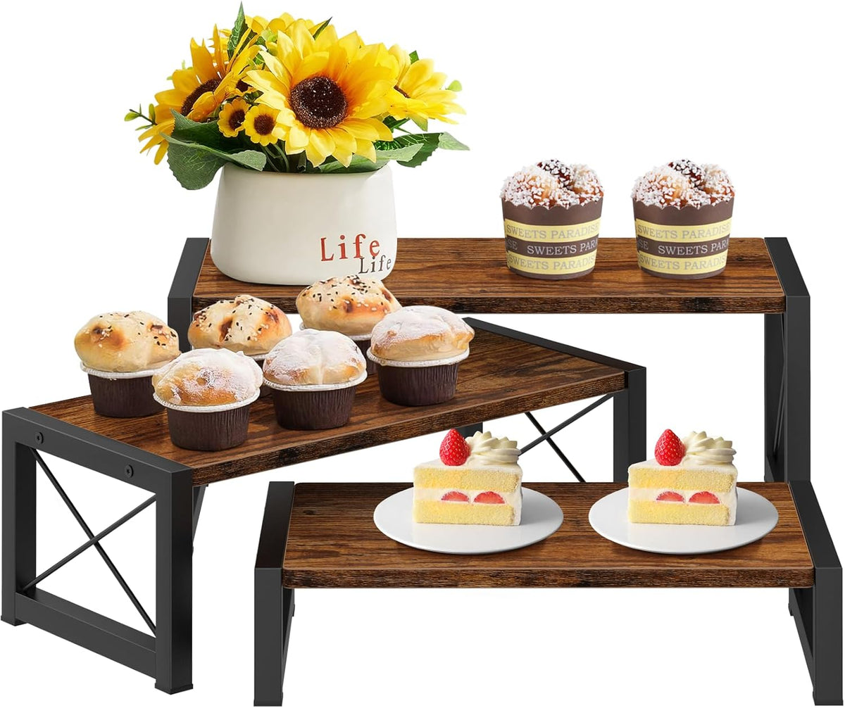 ELITEROO 3 Tier Cupcake Stand & Wood Display Risers, Dessert Stands for Cup Cake or Food, Riser