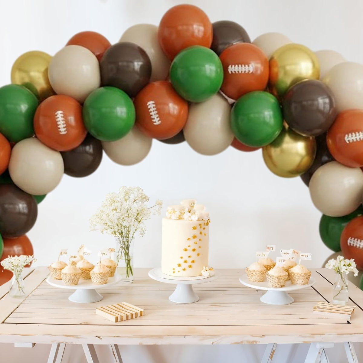 Football Balloons, 50PCS 12inch Party Balloons Dark Green Gold Black Beige Ballons Football Printed