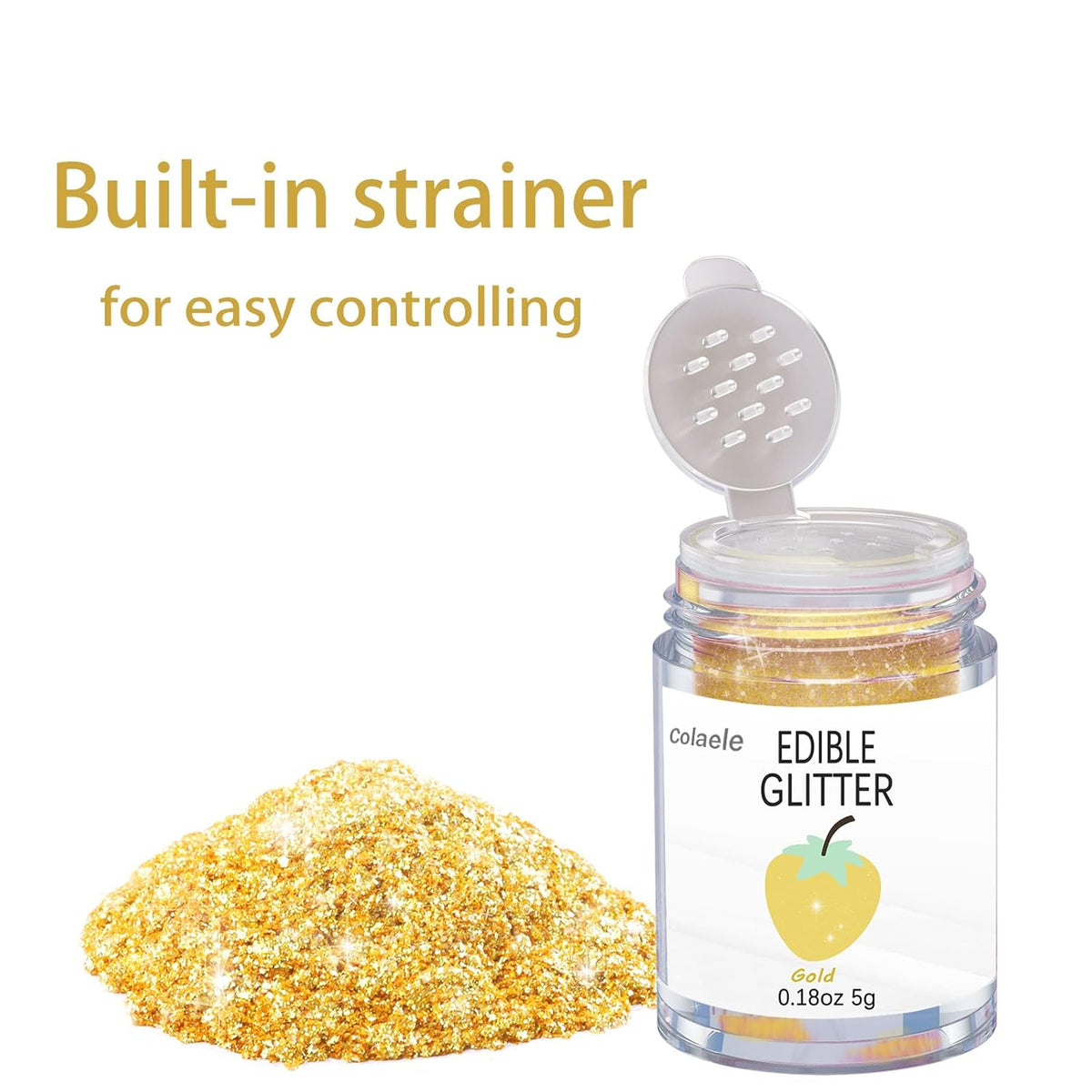 Gold Edible Glitter Glimmer Powder for Cakes Drinks - Colaele 5 grams Food Grade Luster Dust