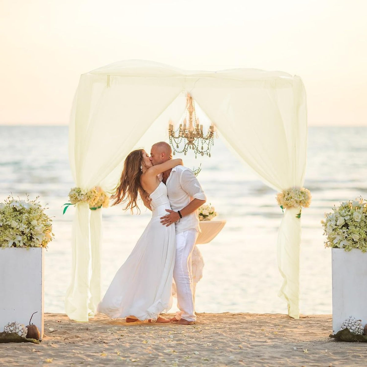 VOK Wedding Arch Draping Fabric Chiffon Fabric, 29in x 18Ft 2 Panels Sheer Chiffon Outdoor Curtain