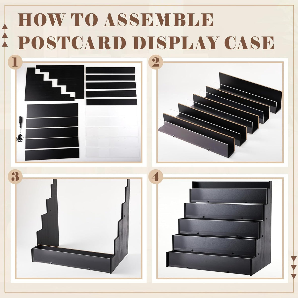 5 Tier Greeting Card Display Stand Black Bamboo and Acrylic Sticker Display Stand Trading Card