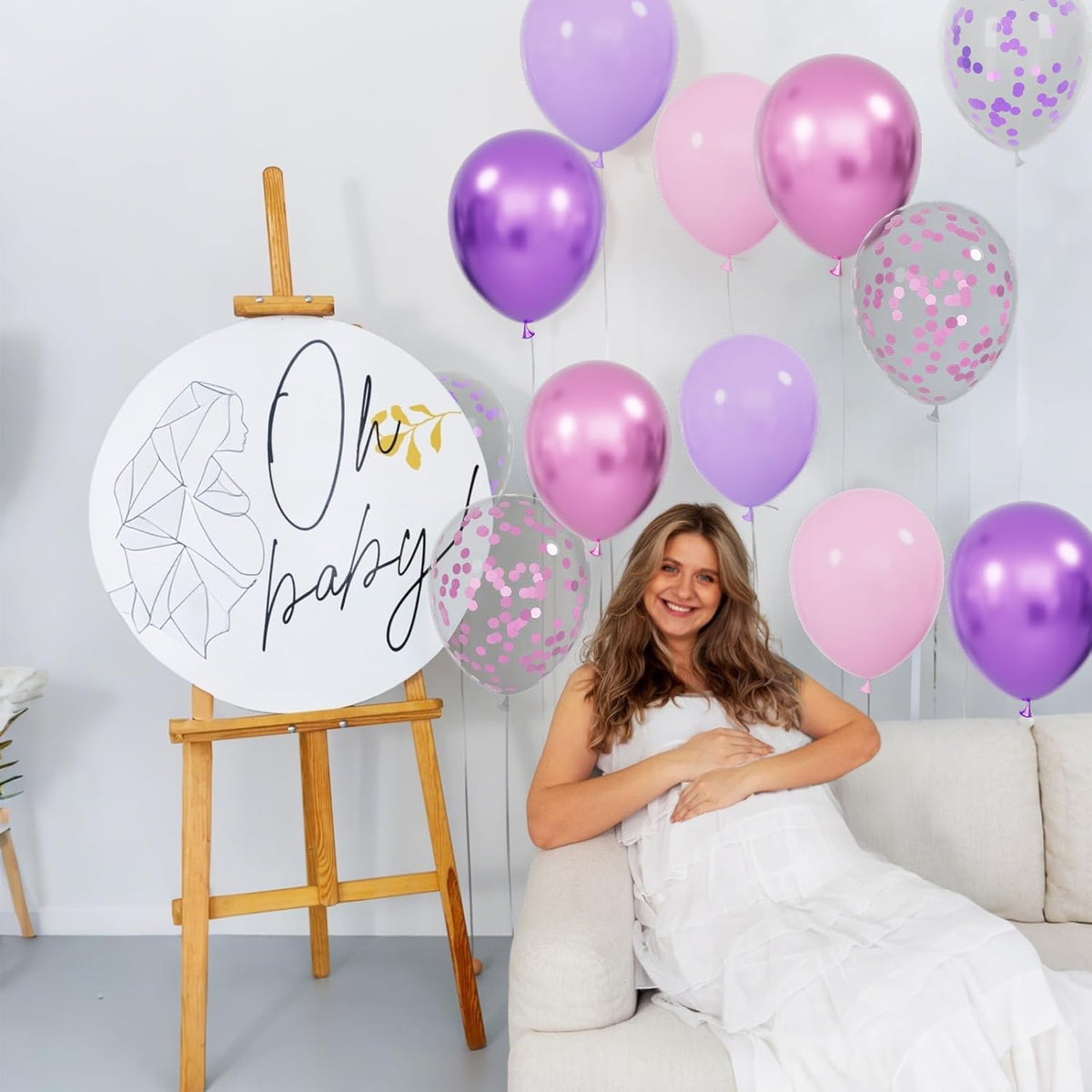 68Pcs Pink and Purple Balloons 12 Inch Metallic Purple Pink Latex Balloon Confetti ballons with