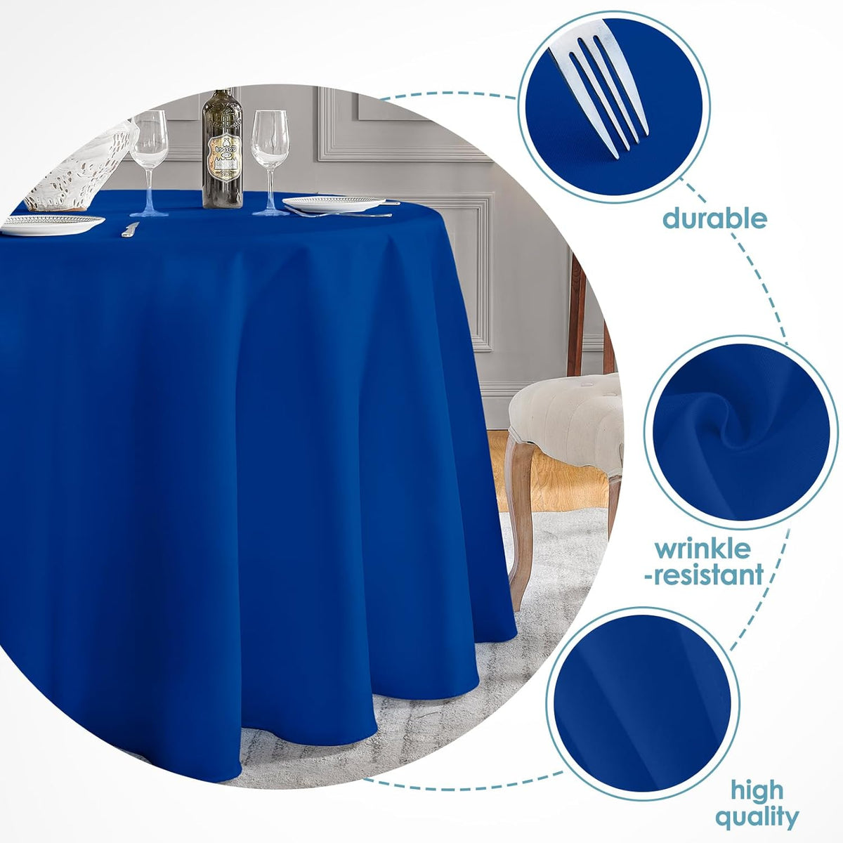VidaFete Tablecloth 10 Pack 120inch Round Table Cloth Polyester, Stain Wrinkle Resistant Polyester