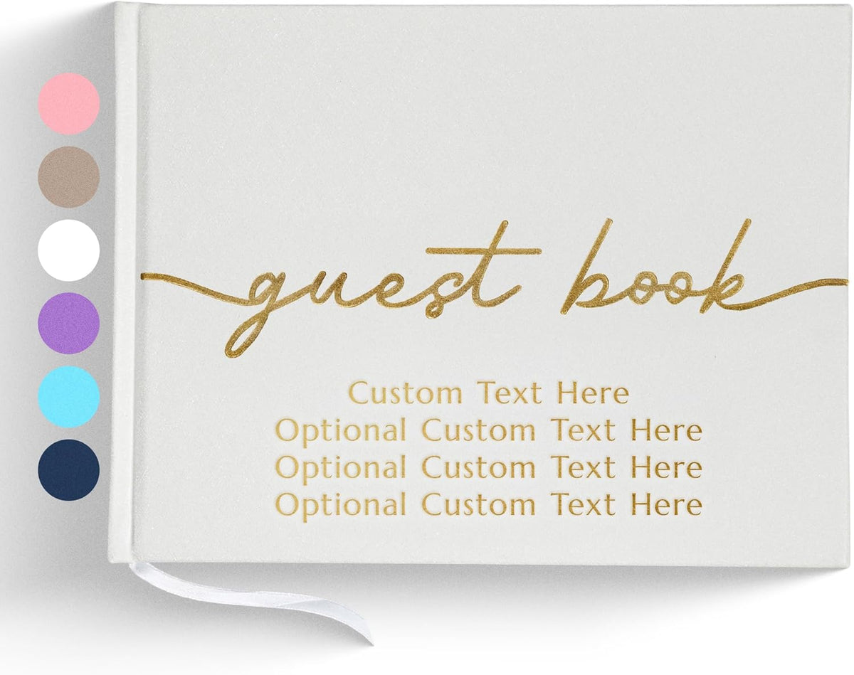 Promot Personalized Guestbook for Party (White) - 110 Lined Pages in Wood-Free Vegan Leather Hard