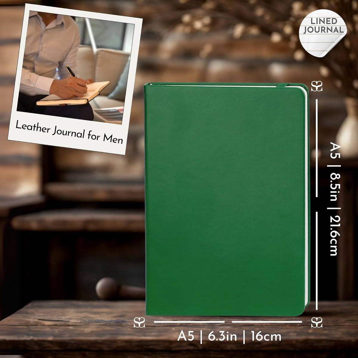 SETTINI Journal Notebook for Writing, Vegan Leather Hardcover Notebook - Pen loop, Back Pockets &