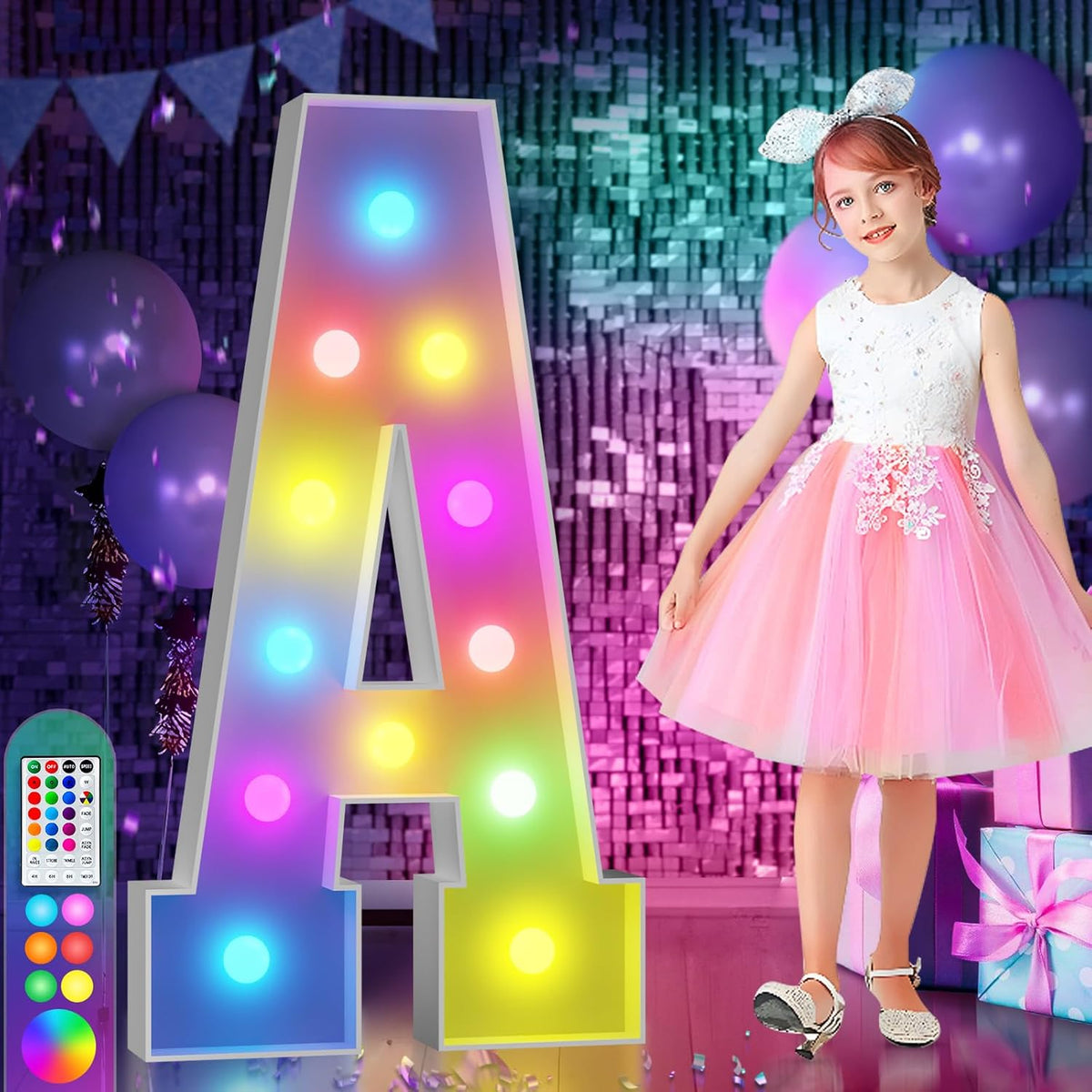 imprsv 4FT Colorful Marquee Light Up Letters A, 18 Colors Light Up Letters Alphabet Sign with
