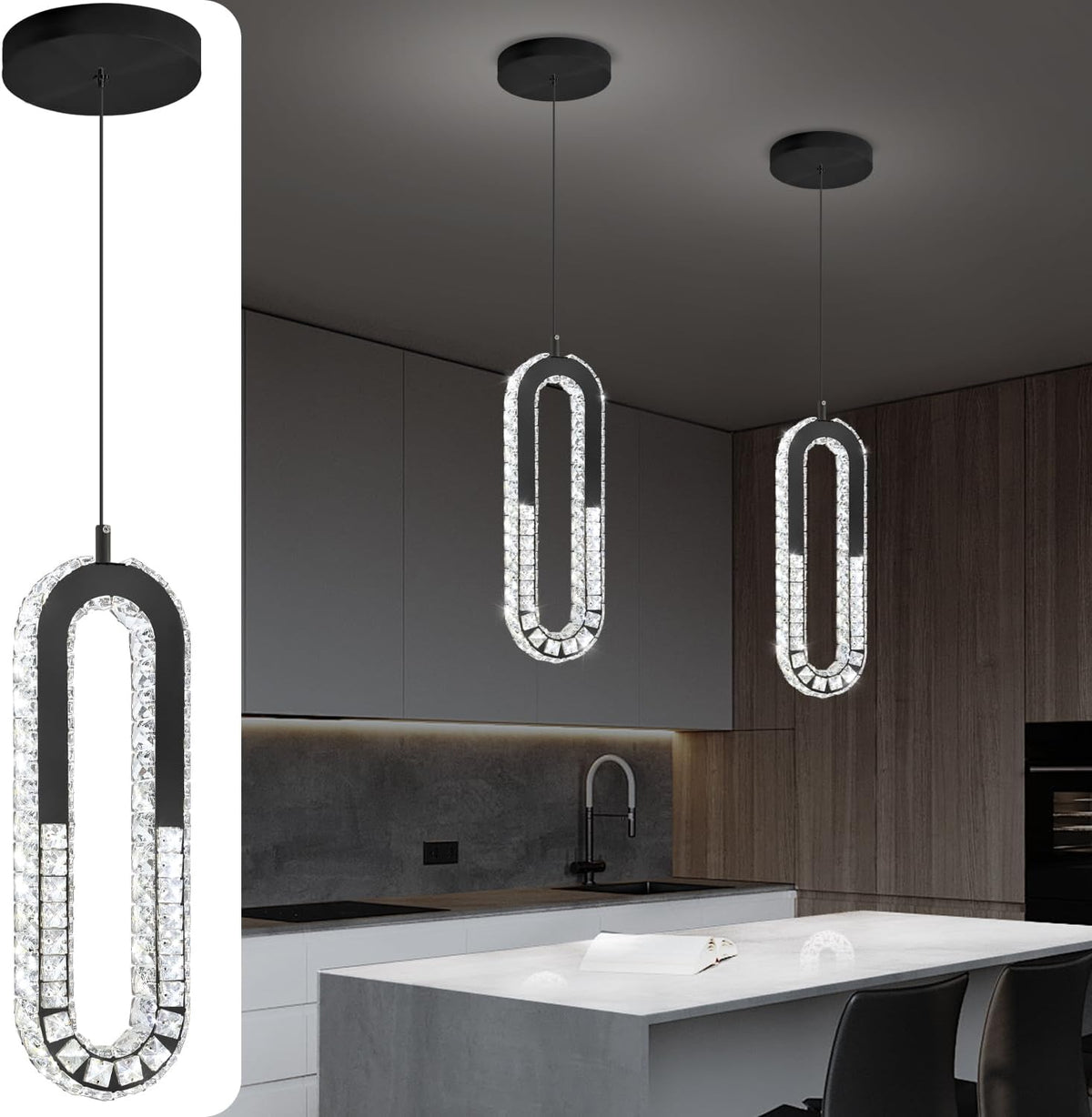 Modern Pendant Lighting 1-Light Chandelier Black Pendant Light Indoor Hanging Light Fixture for