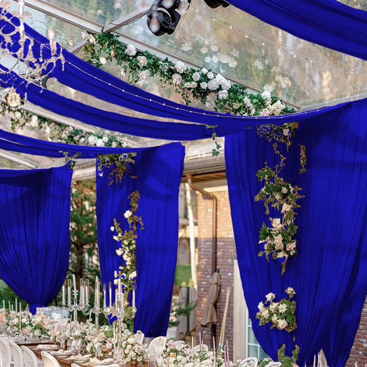 FUHSY Wedding Ceiling Drapes Blue Ceiling Drapes for Weddings 5FTx30FT 2 Panels Sheer Fabric for