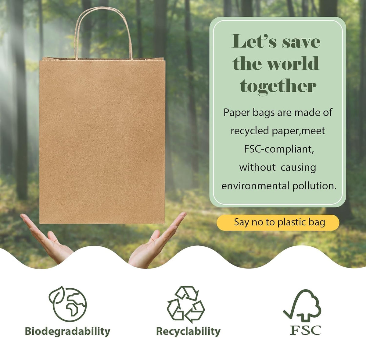 GSSUSA Brown Kraft Paper Gift Bag with Handles, 10x5x13 Bulk Shopping Grocery Paper Bags 200 Pcs