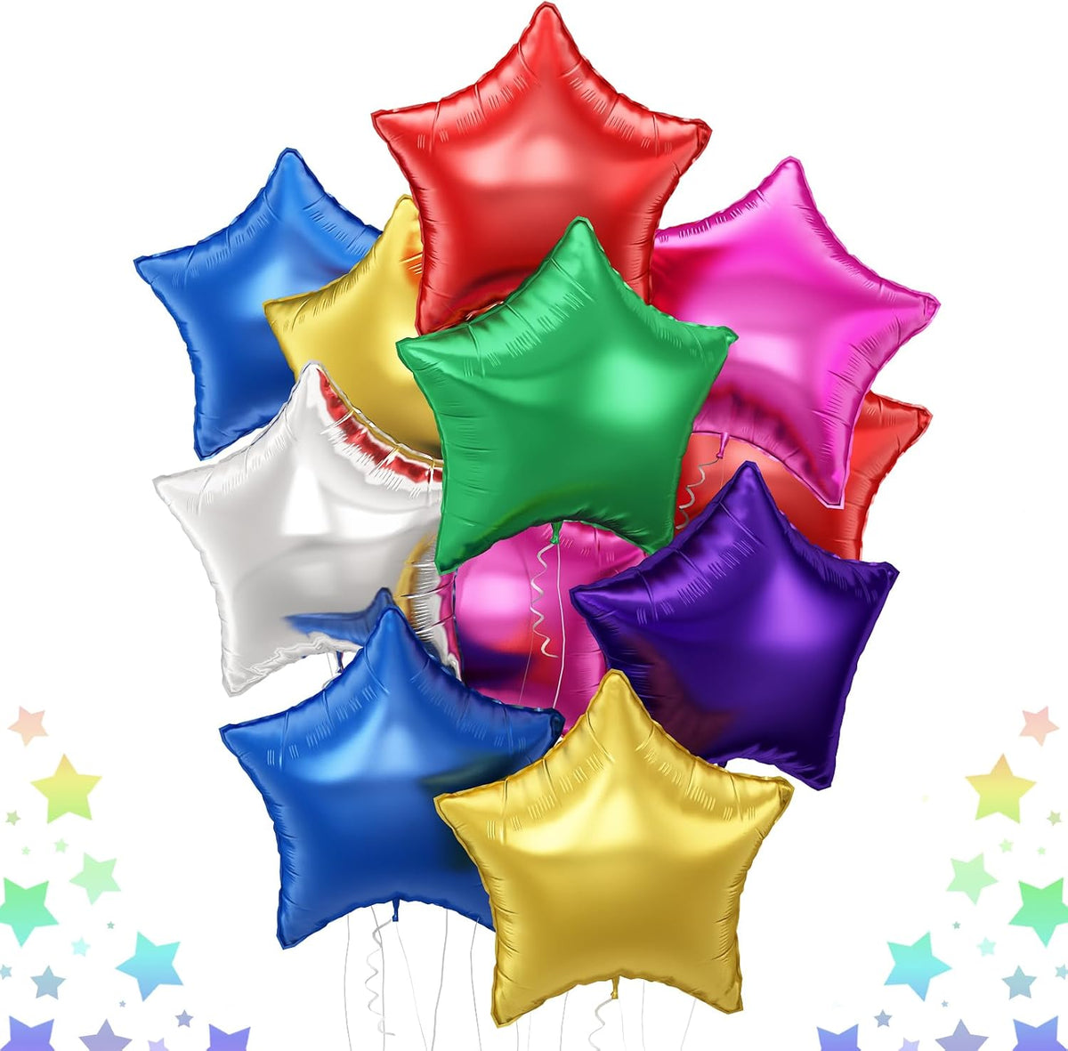 Colorful Star Foil Balloons, 18 Inch 14 Pcs Mixed Stars Shape Mylar Helium Balloons, Pentagram