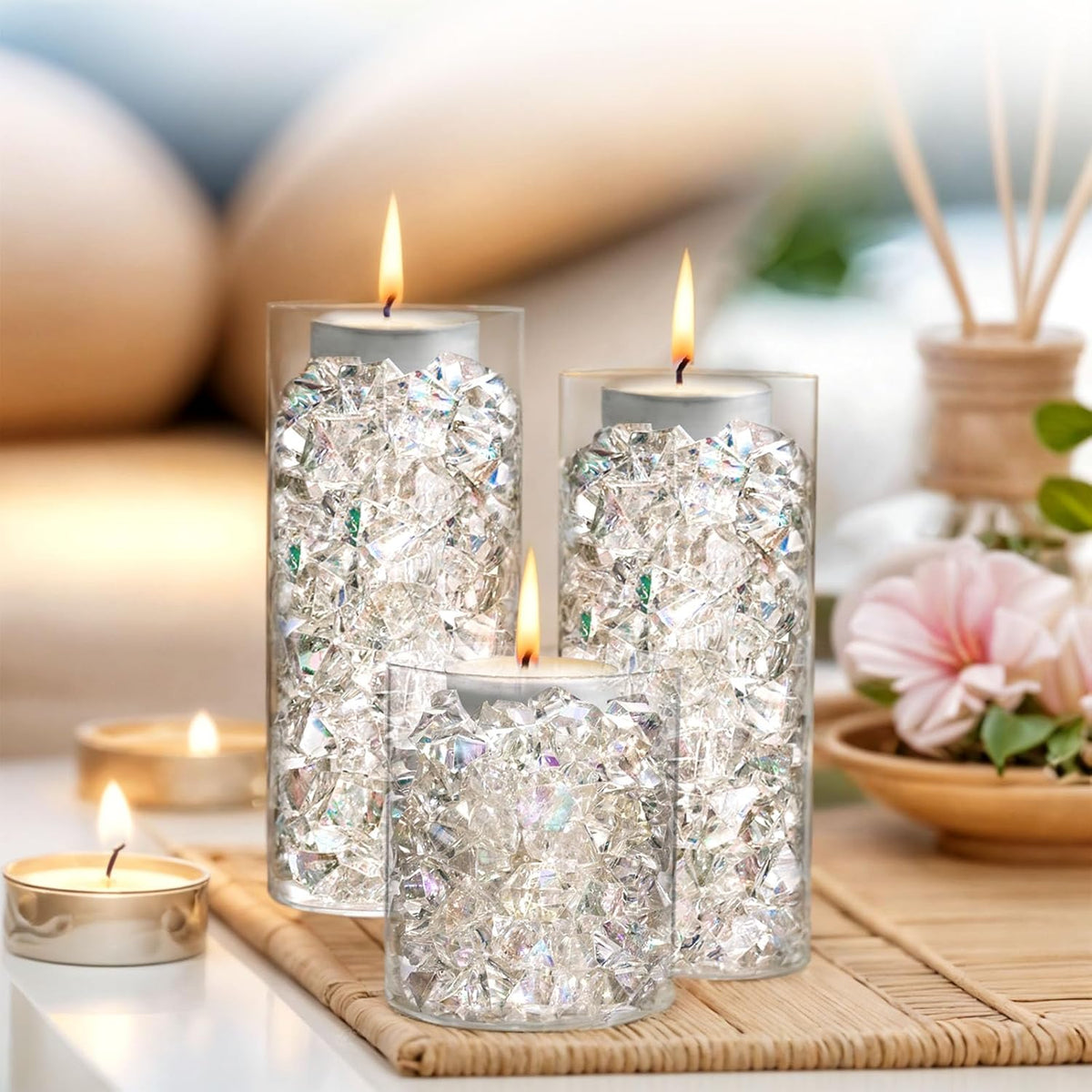 DomeStar Dazzling Fake Ice, 150PCS Sparkling Fake Diamonds, Iridescent Clear Gem Stones Vase