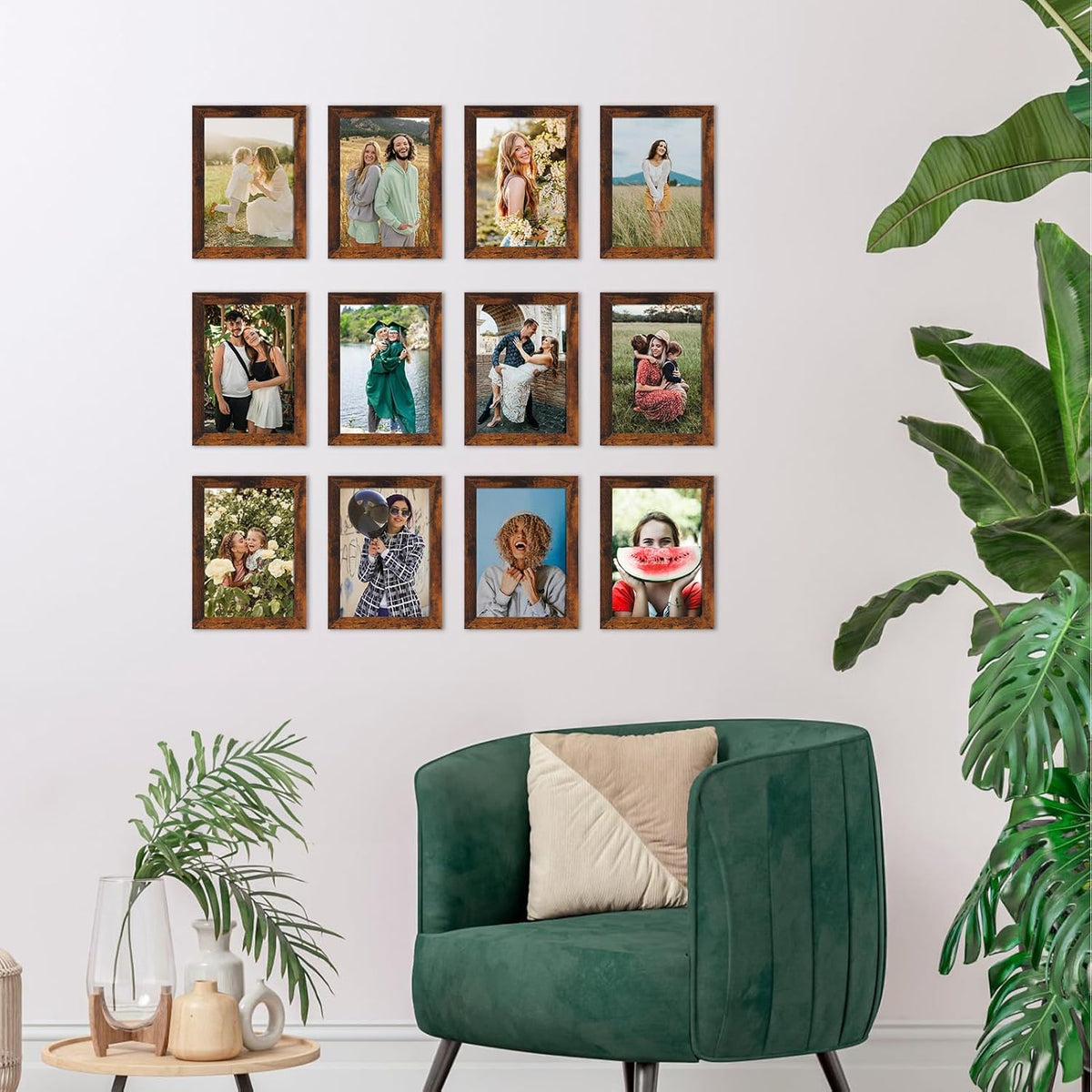 PETAFLOP Picture Frames 5x7 Bulk Set of 18, Wooden Brown Photo Frames Fits 5 by 7 for Wall or