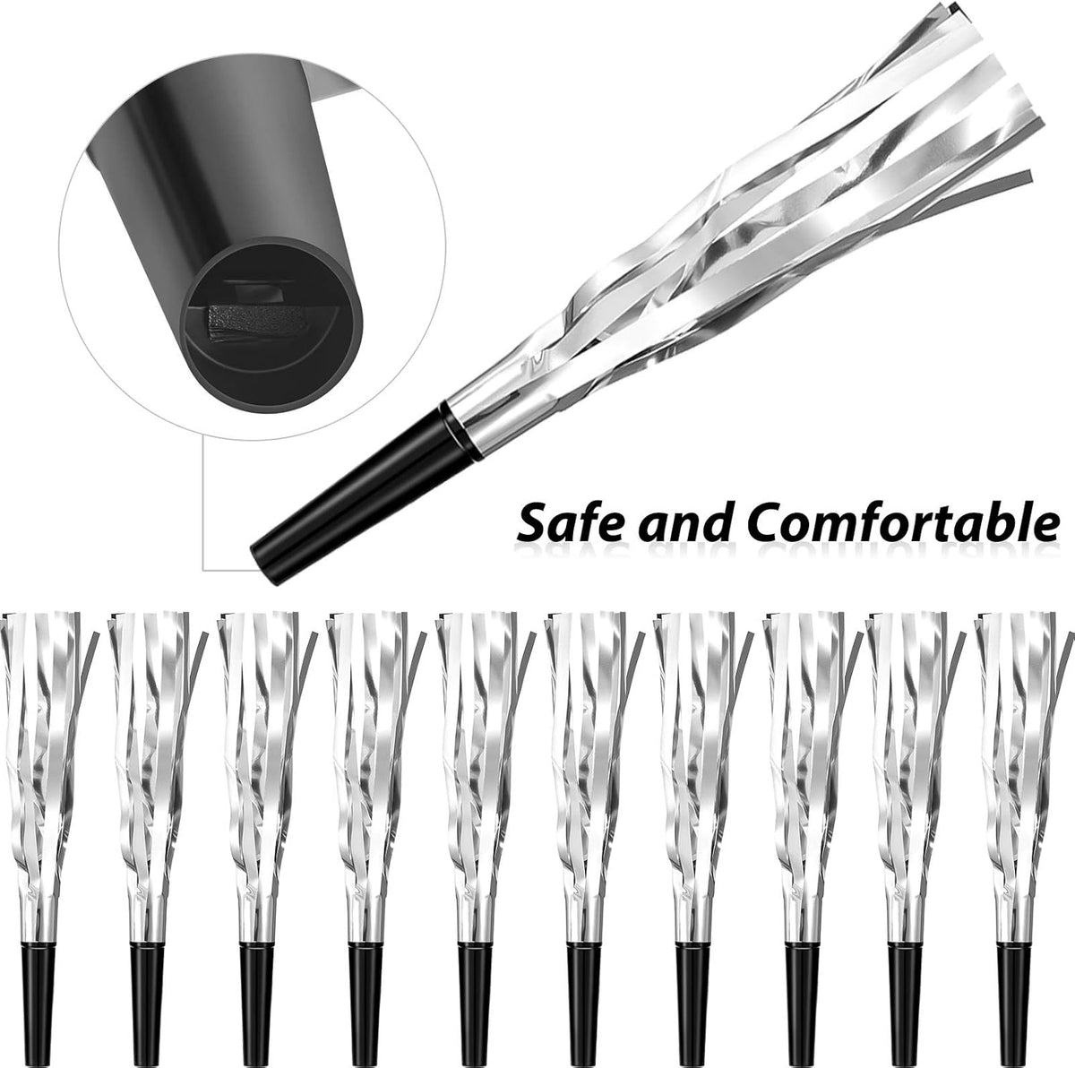Skylety 24 Pcs Noise Makers Party Favors Silver Blowers Glitter Noise Makers for Sporting Events