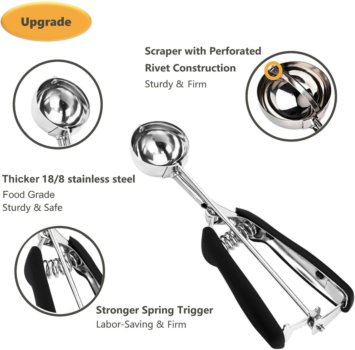 Cookie Scoop Set, 3Pcs Ice Cream Scoop, Cookie Scoops for Baking Set of 3, 18/8 Stainless Steel