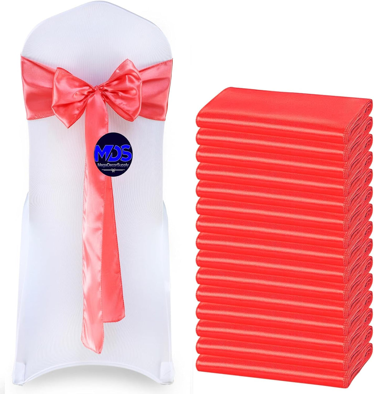 MDS Pack of 50 PCS Satin Chair Sashes Charmeuse Sateen Dining Chair Bows Ribbon Ties Back Sash for