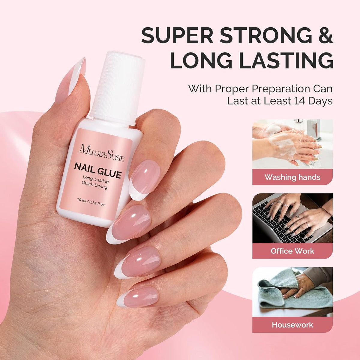 Melodysusie Brush-On Nail Glue for Acrylic Nails Press on Nails Quick-Drying Super Strong Long