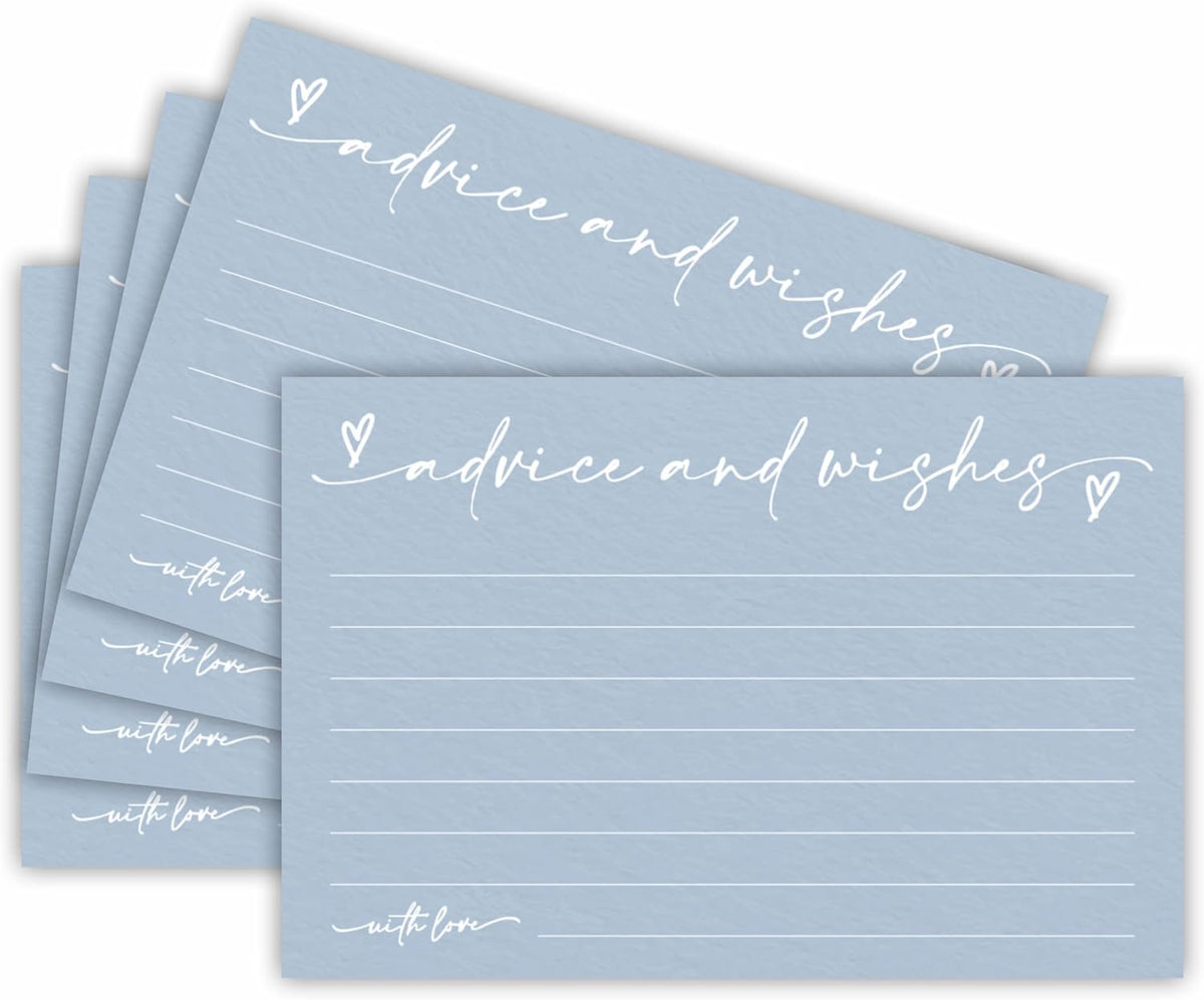30 Advice & Wishes Cards - Minimalism Blue - Double Sided Fill-In Advice Cards For Bridal, Wedding