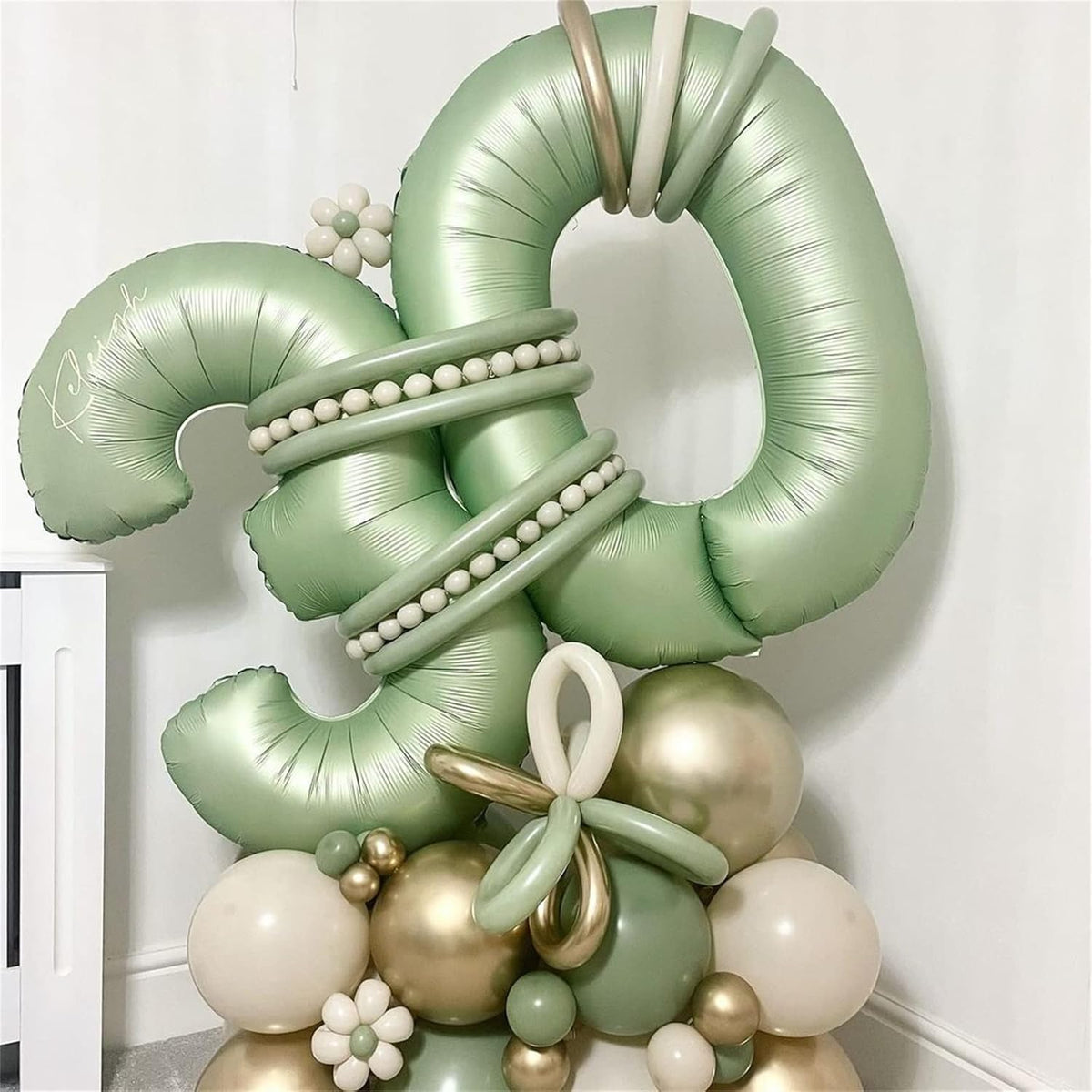 40'' Sage Green Number 9 Balloon, Self Inflating Foil Number Balloons Set 0-9, Olive Green Digital