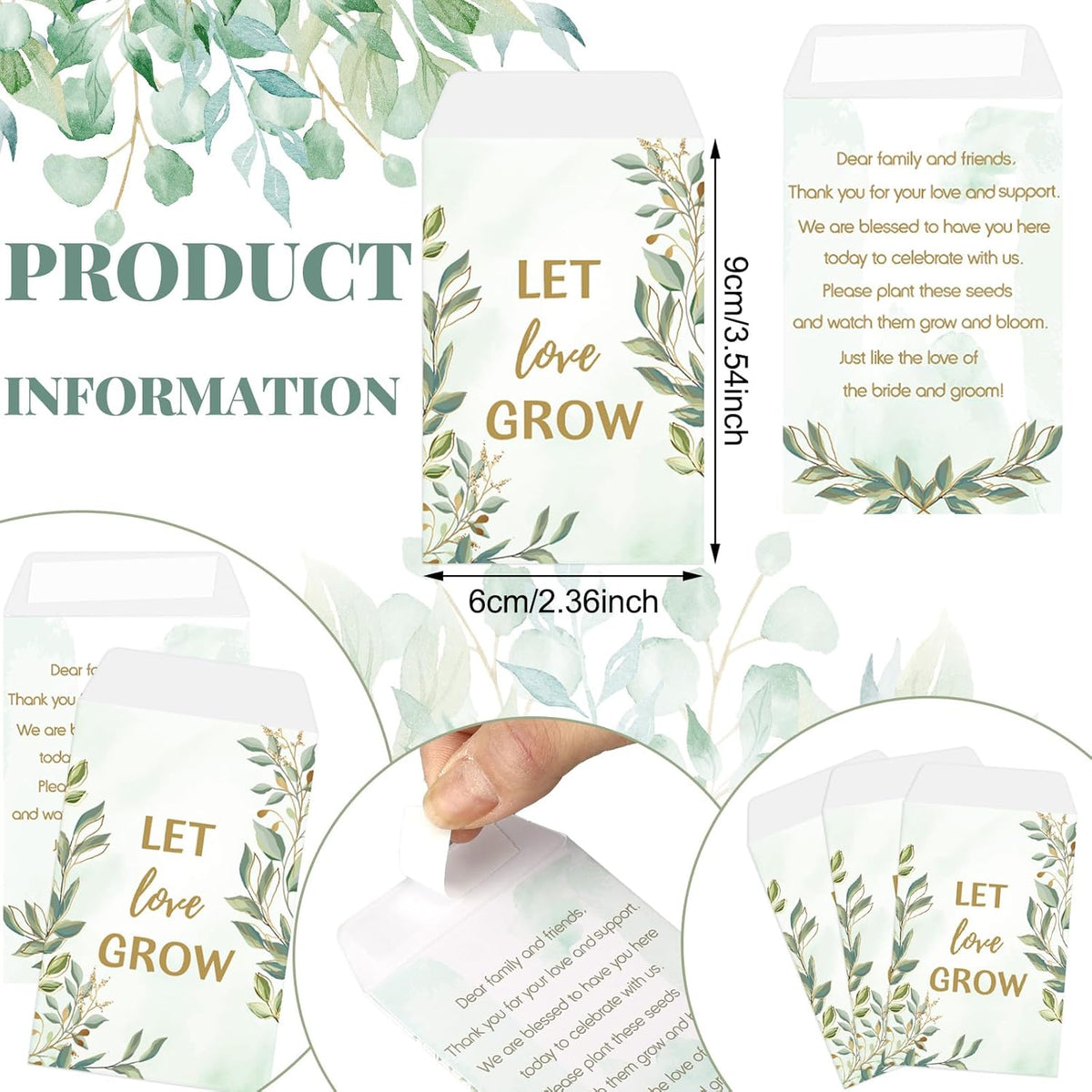 Ctosree 50 Sets Let Love Grow Wedding Favors for Guests Include Self Adhesive Seed Packets (Seed