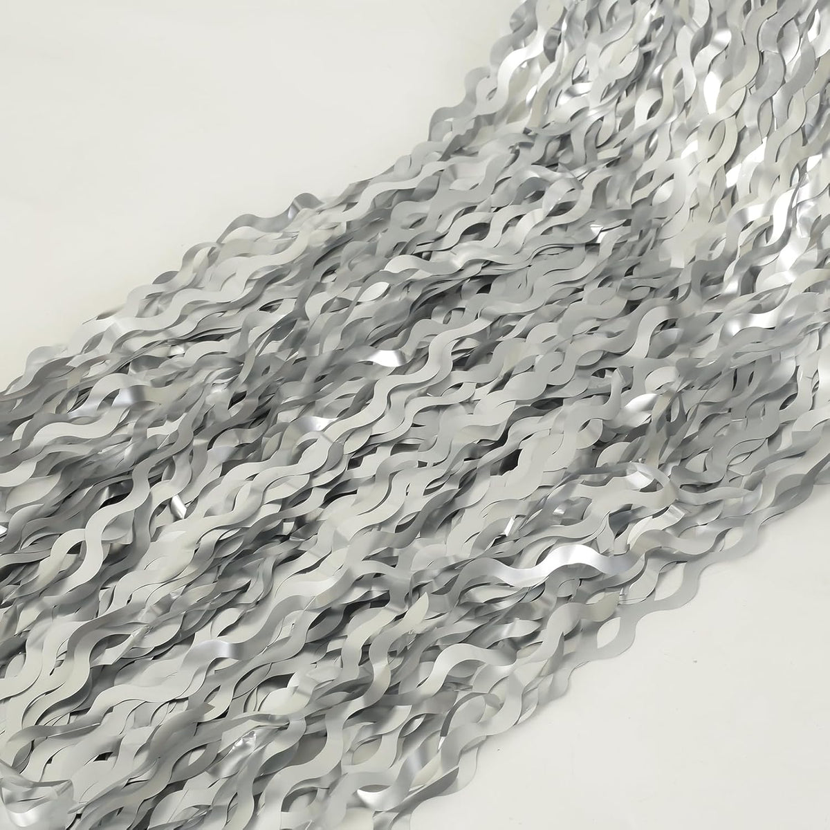 4 Pack 3.3x6.6ft Silver Foil Fringe Backdrop - Wavy Metallic Tinsel Foil Curtains Photo Booth
