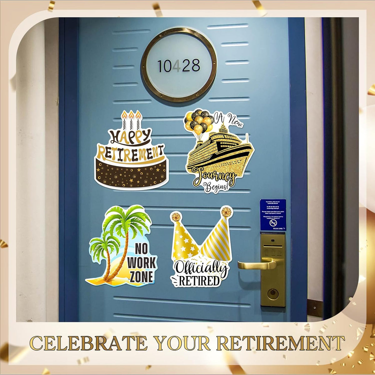 Hoteam 4 Pcs Retirement Cruise Door Decorations Magnetic Large Happy Retirement Cruise Ship Door