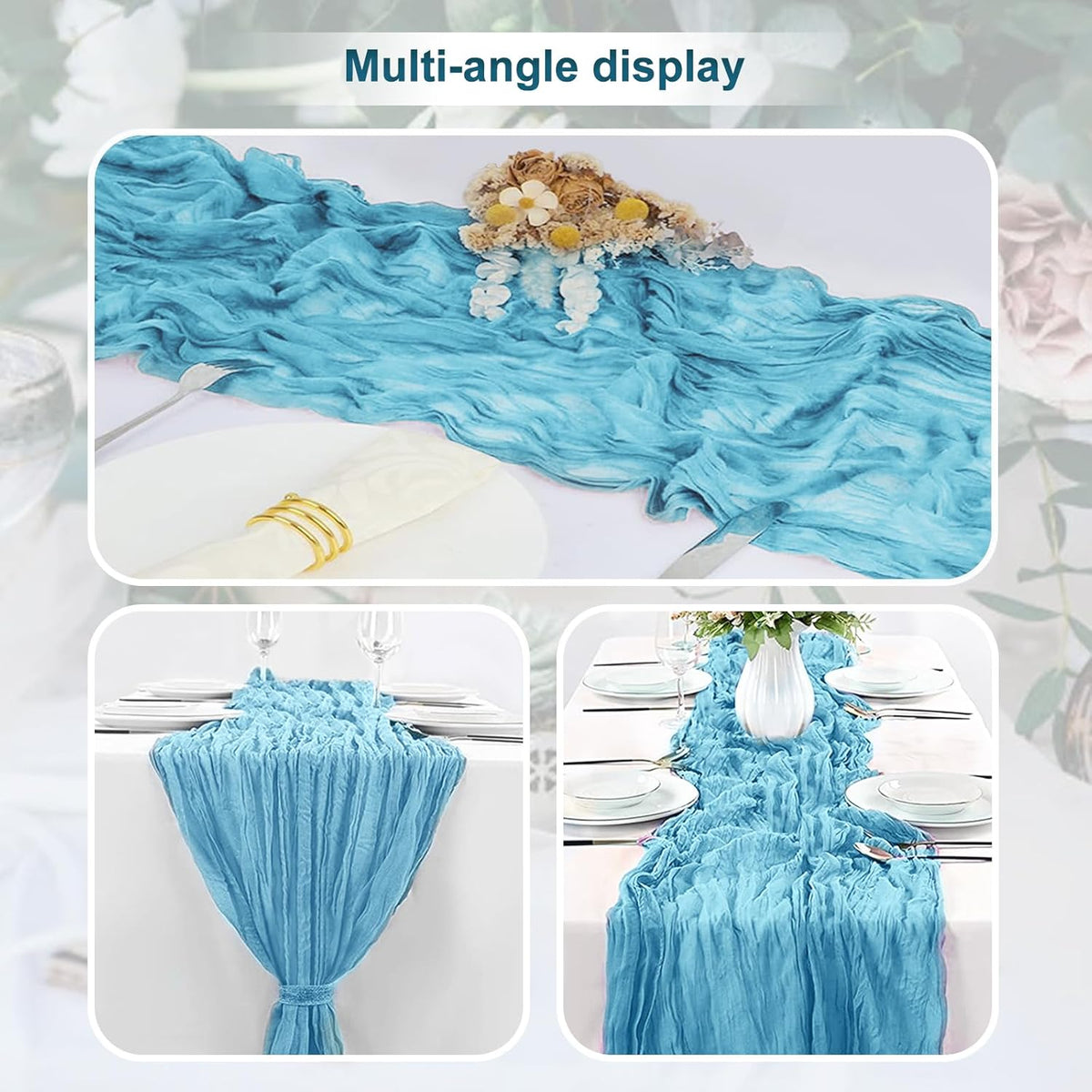 6 Pack Baby Blue Cheesecloth Table Runner 35x120 Inch 10Ft Rustic Gauze Cheese Cloth Table Runner