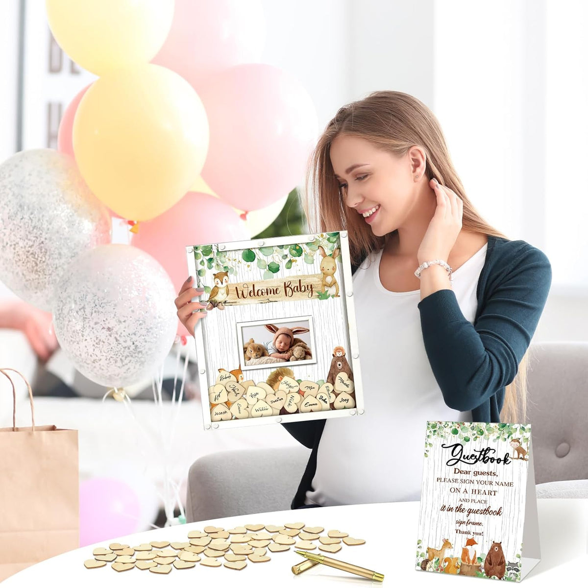 65 Pcs Woodland Animal Baby Shower Guest Book Alternatives He or She Gender Reveal Baby Shower