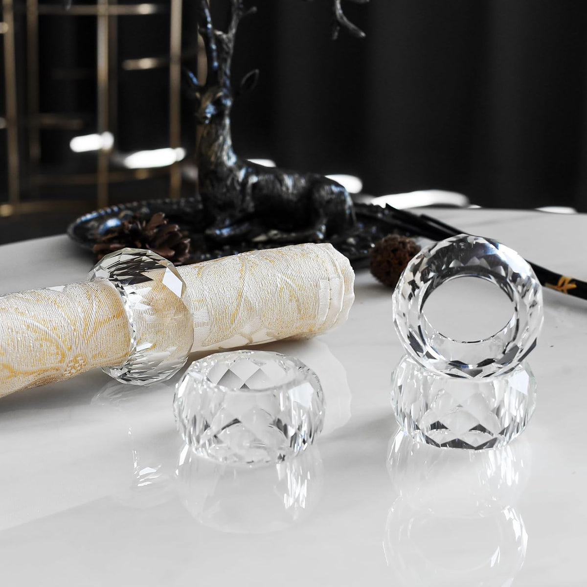 kitCom Crystal Napkin Ring Holders Set of 12, Luxury Crystal Napkin Holder Rings, Diamond-Shaped